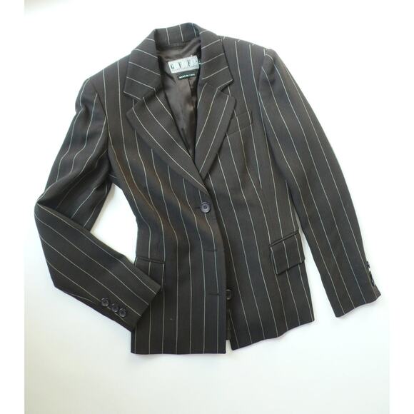 VTG Gianfranco Ferré Pinstripe Jacket 90s Wool Blazer Single Breasted Nipped 38 - Picture 2 of 6